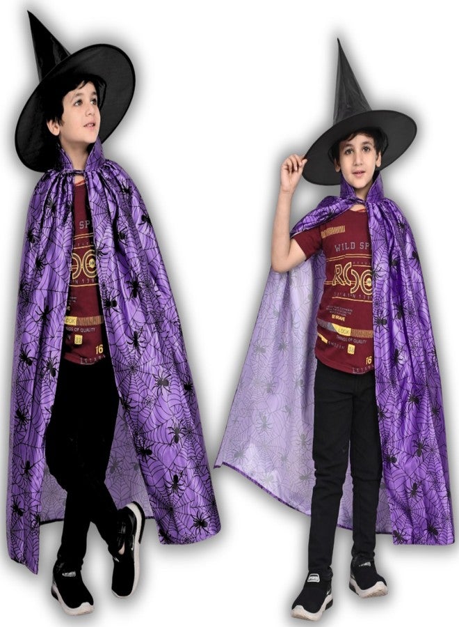Sarvda Halloween Spider Web Cape for Kids| Purple & Black Spider Costume for Boys & Girls| Hat and Dracula Teeth| Halloween Stickers| For 2 to 8 Years Kids - Image 3